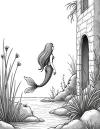 Mermaid exploring an ancient underwater ruin