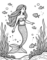 Mermaid observing a school of colorful fish