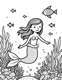 Mermaid observing a school of colorful fish