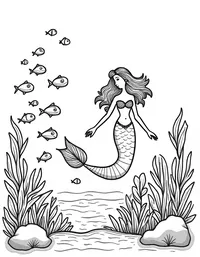 Mermaid observing a school of colorful fish