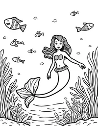 Mermaid observing a school of colorful fish