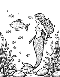 Mermaid observing a school of colorful fish
