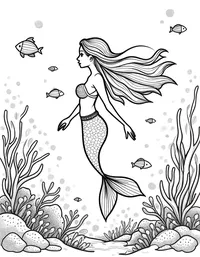 Mermaid observing a school of colorful fish