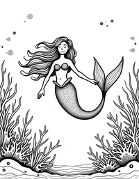 Mermaid observing a school of colorful fish