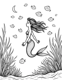 Mermaid observing a school of colorful fish
