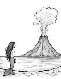 Mermaid observing a deep sea volcanic eruption