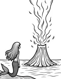 Mermaid observing a deep sea volcanic eruption