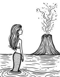 Mermaid observing a deep sea volcanic eruption