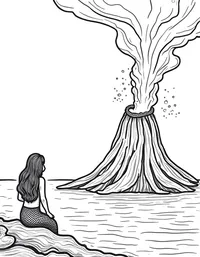 Mermaid observing a deep sea volcanic eruption