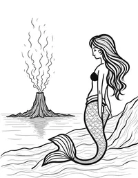 Mermaid observing a deep sea volcanic eruption