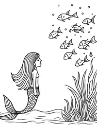Mermaid observing a school of colorful fish