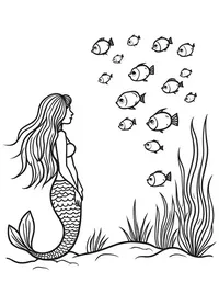 Mermaid observing a school of colorful fish