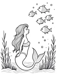 Mermaid observing a school of colorful fish