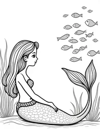 Mermaid observing a school of colorful fish