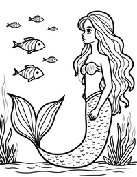 Mermaid observing a school of colorful fish