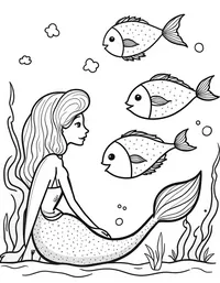 Mermaid observing a school of colorful fish