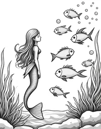 Mermaid observing a school of colorful fish