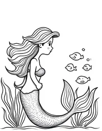 Mermaid observing a school of colorful fish
