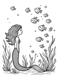 Mermaid observing a school of colorful fish