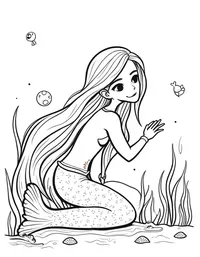 Mermaid playing hide-and-seek with small sea creatures