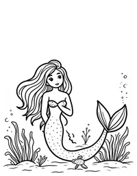 Mermaid playing hide-and-seek with small sea creatures