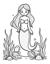 Mermaid playing hide-and-seek with small sea creatures