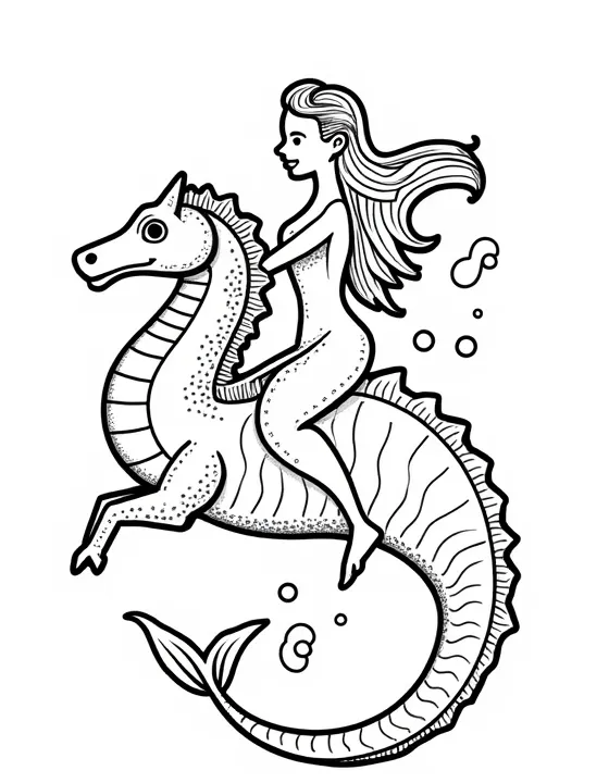 Mermaid riding a giant seahorse