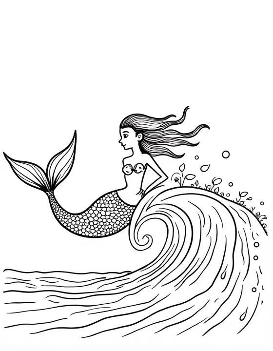 Mermaid riding a wave towards the shore