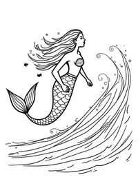 Mermaid riding a wave towards the shore