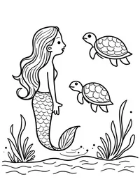 Mermaid singing to a group of sea turtles