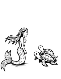 Mermaid singing to a group of sea turtles