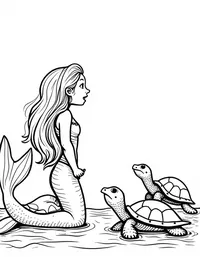 Mermaid singing to a group of sea turtles