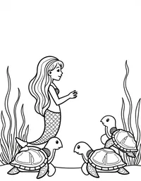 Mermaid singing to a group of sea turtles