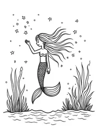 Mermaid studying star charts underwater