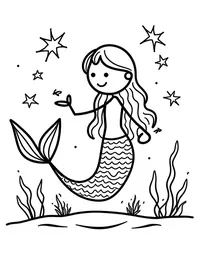 Mermaid studying star charts underwater