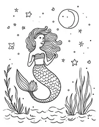 Mermaid studying star charts underwater