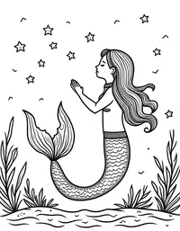 Mermaid studying star charts underwater