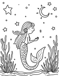 Mermaid studying star charts underwater