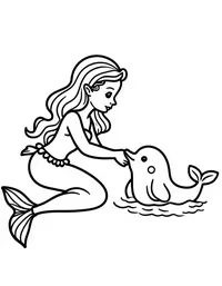 Mermaid teaching a young dolphin how to swim