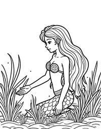 Mermaid tending to a garden of bioluminescent plants