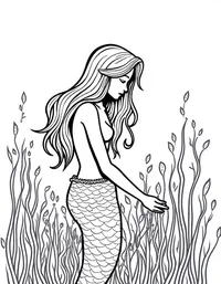 Mermaid tending to a garden of bioluminescent plants