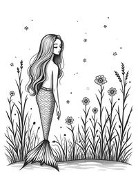 Mermaid tending to a garden of bioluminescent plants