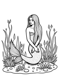 Mermaid tending to a garden of bioluminescent plants