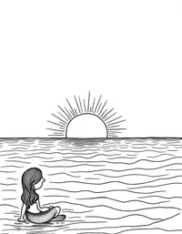 Mermaid watching a sunrise from the ocean surface