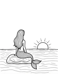 Mermaid watching a sunrise from the ocean surface