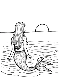 Mermaid watching a sunrise from the ocean surface