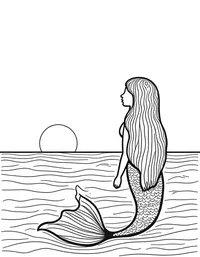 Mermaid watching a sunrise from the ocean surface