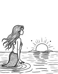 Mermaid watching a sunrise from the ocean surface