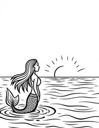 Mermaid watching a sunrise from the ocean surface