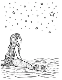 Mermaid watching meteor shower above the ocean